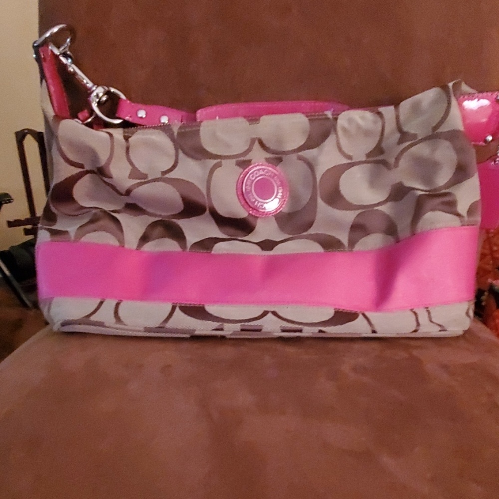 Coach Pink and Brown Hobo Bag